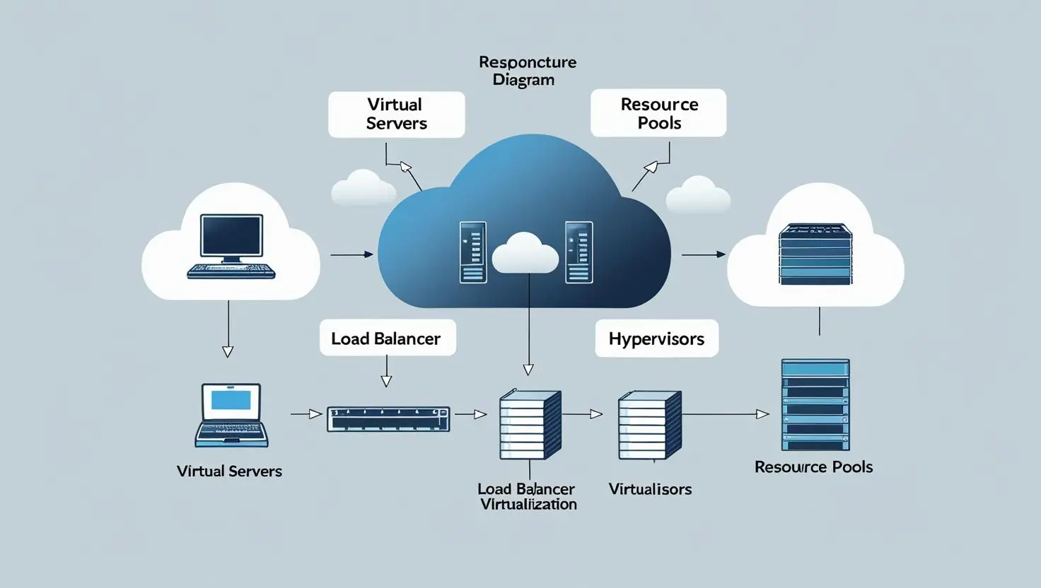 Cloud hosting infrastructure with load balancing and virtualization